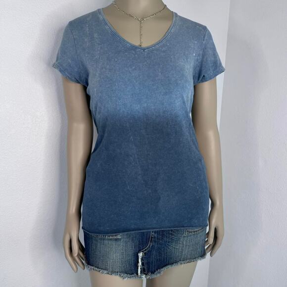 Angel Wings Rhinestone Cutout Tee Blue Distressed Large Y2k  00s Grunge Bling - Picture 5 of 8